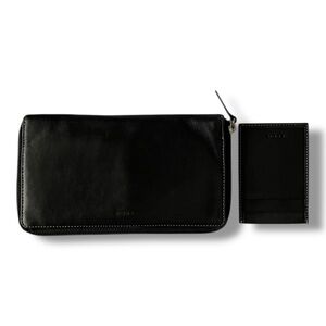 Vintage Lodis Black Leather Zip Wallet Organizer w/ Removable Card Holder